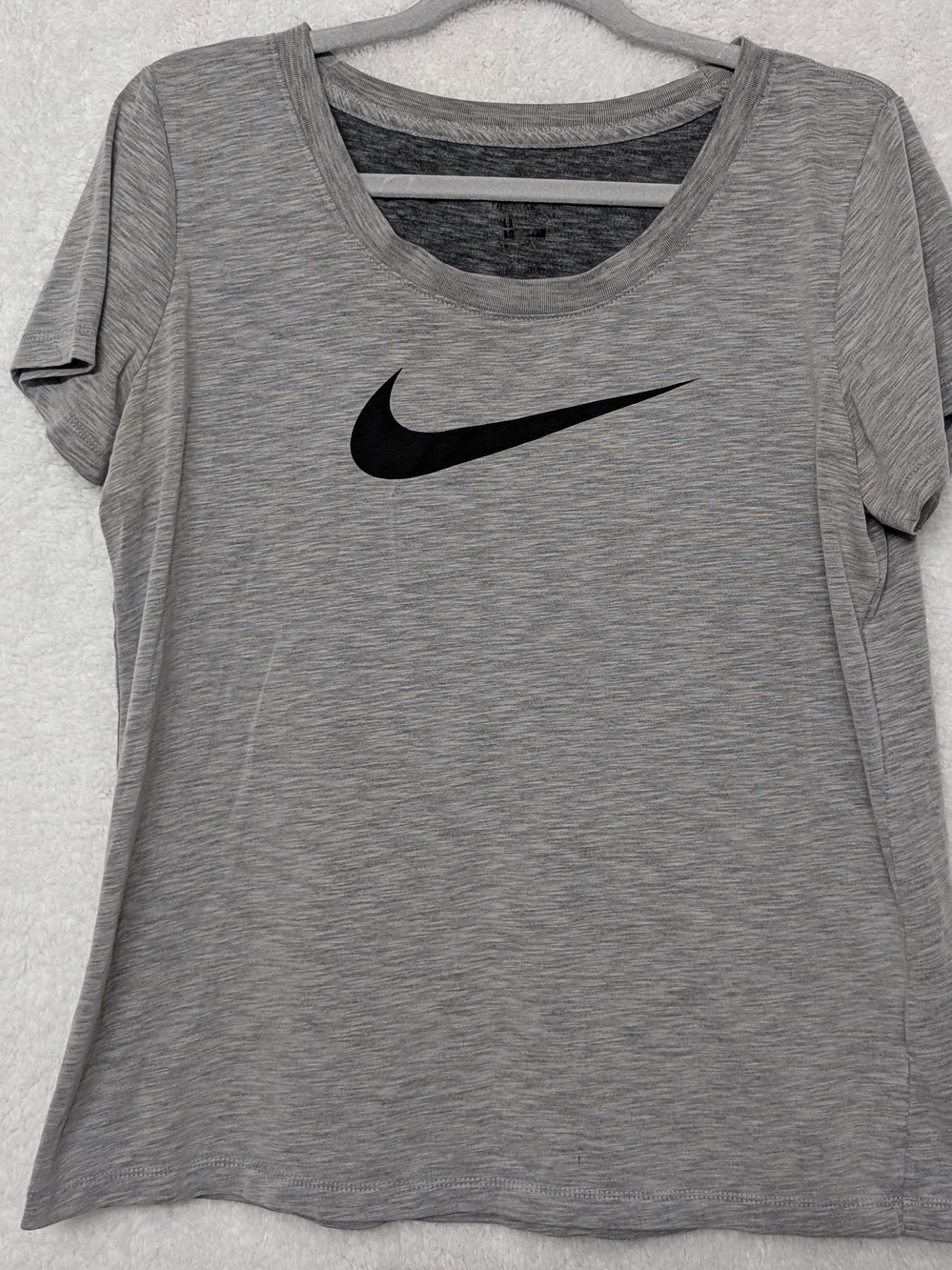 Nike Women's Heather Gray Short Sleeve Tee with Black Swoosh